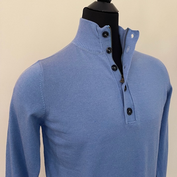 New Hugo Boss Sweater Half Zip Buttons Sky Blue Wool Pullover Sweater - Picture 1 of 10